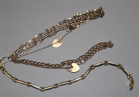 Three 9ct gold bracelets